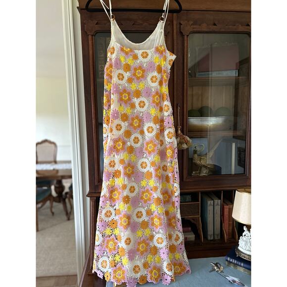 Zara Crochet floral pink and orange Long dress Size large - Picture 9 of 9